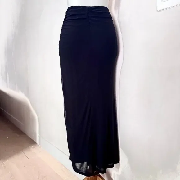 House of Harlow 1960 Black Ruched Mesh MIDI Skirt size XS - Picture 3 of 10
